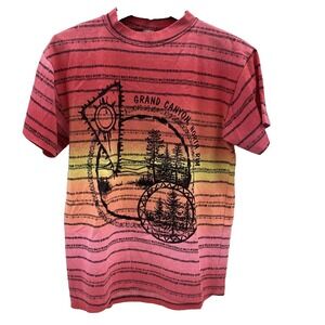 VTG TEXTILE PRINTS T-shirt M USA Multi-Color Stripe Grand Canyon North Rim art